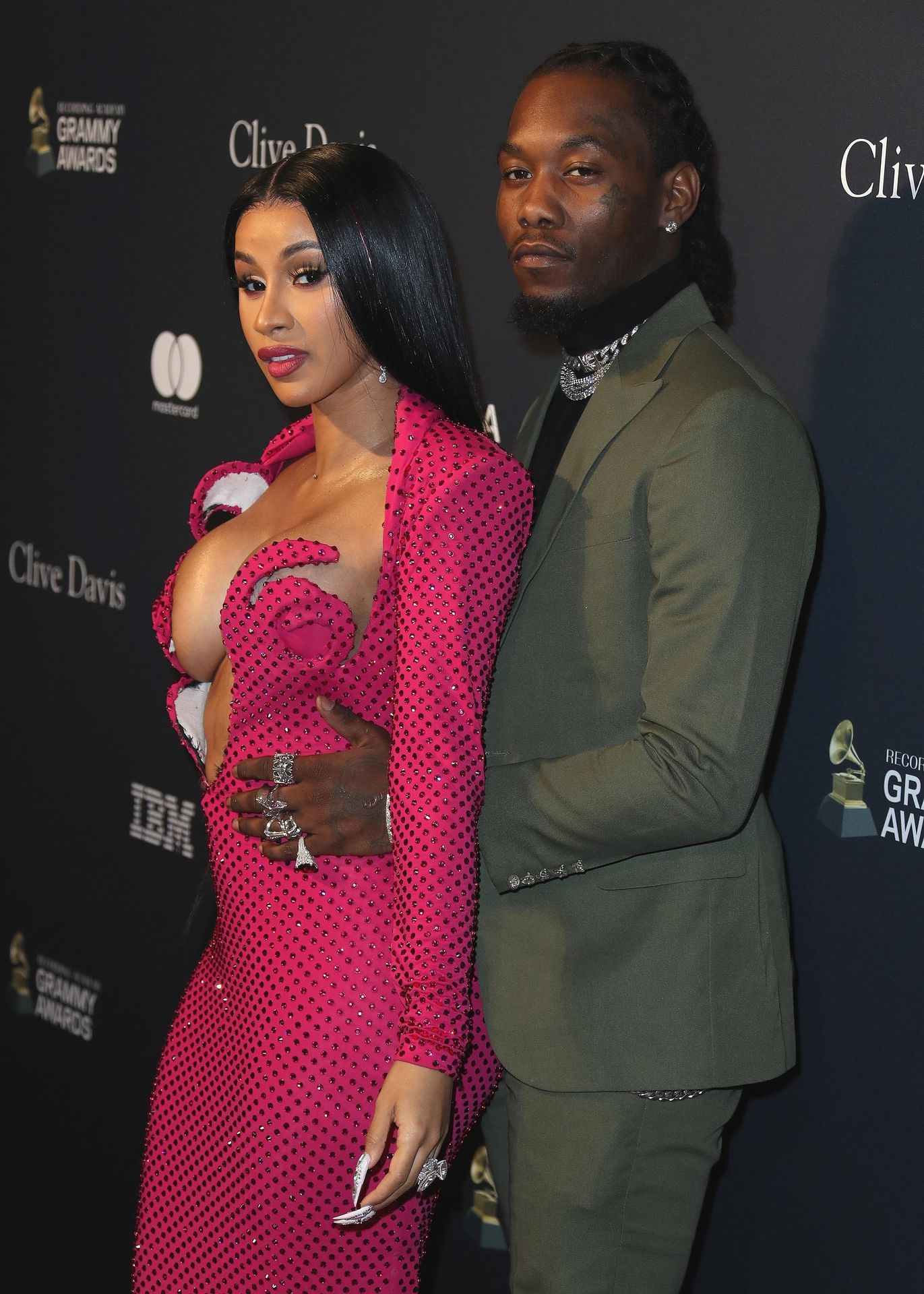 Offset Covers Cardi B’s Boobs To Avoid Wardrobe Malfunction At Clive Davis Pre Grammy Party 0009