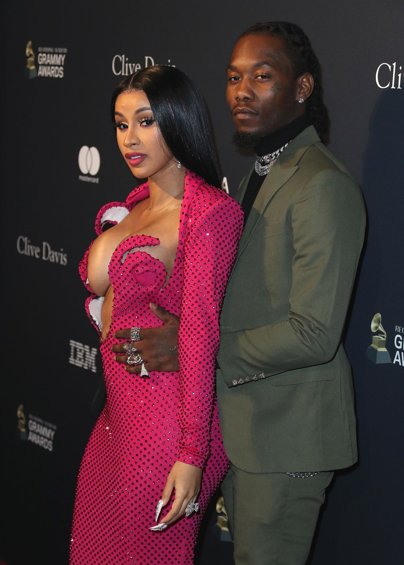 Offset Covers Cardi B’s Boobs To Avoid Wardrobe Malfunction At Clive Davis Pre Grammy Party 0010