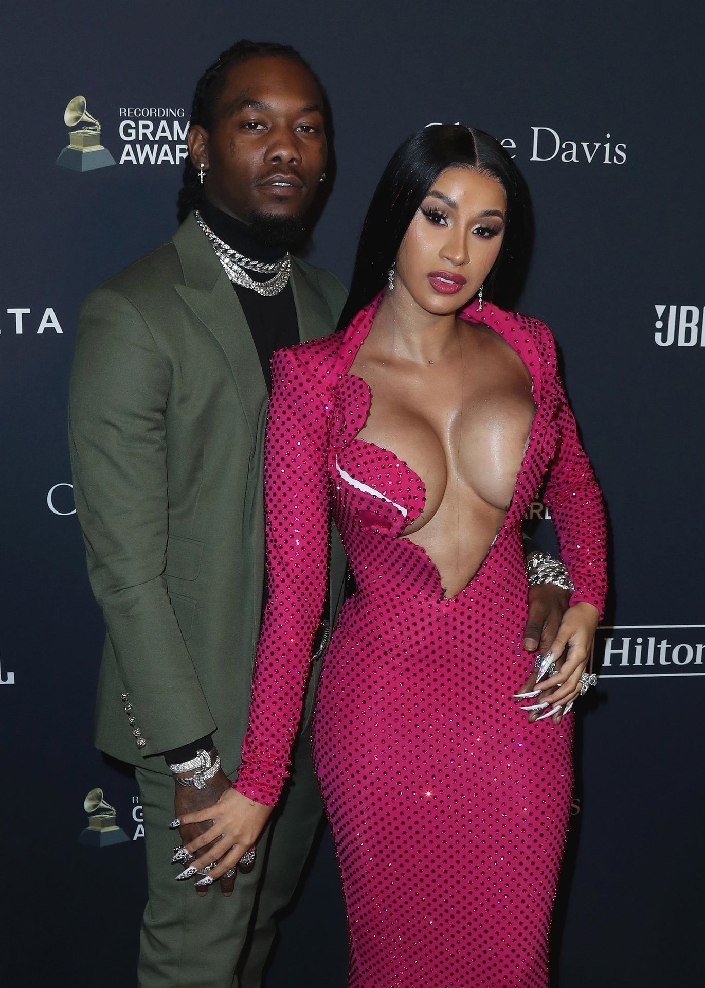 Offset Covers Cardi B’s Boobs To Avoid Wardrobe Malfunction At Clive Davis Pre Grammy Party 0033