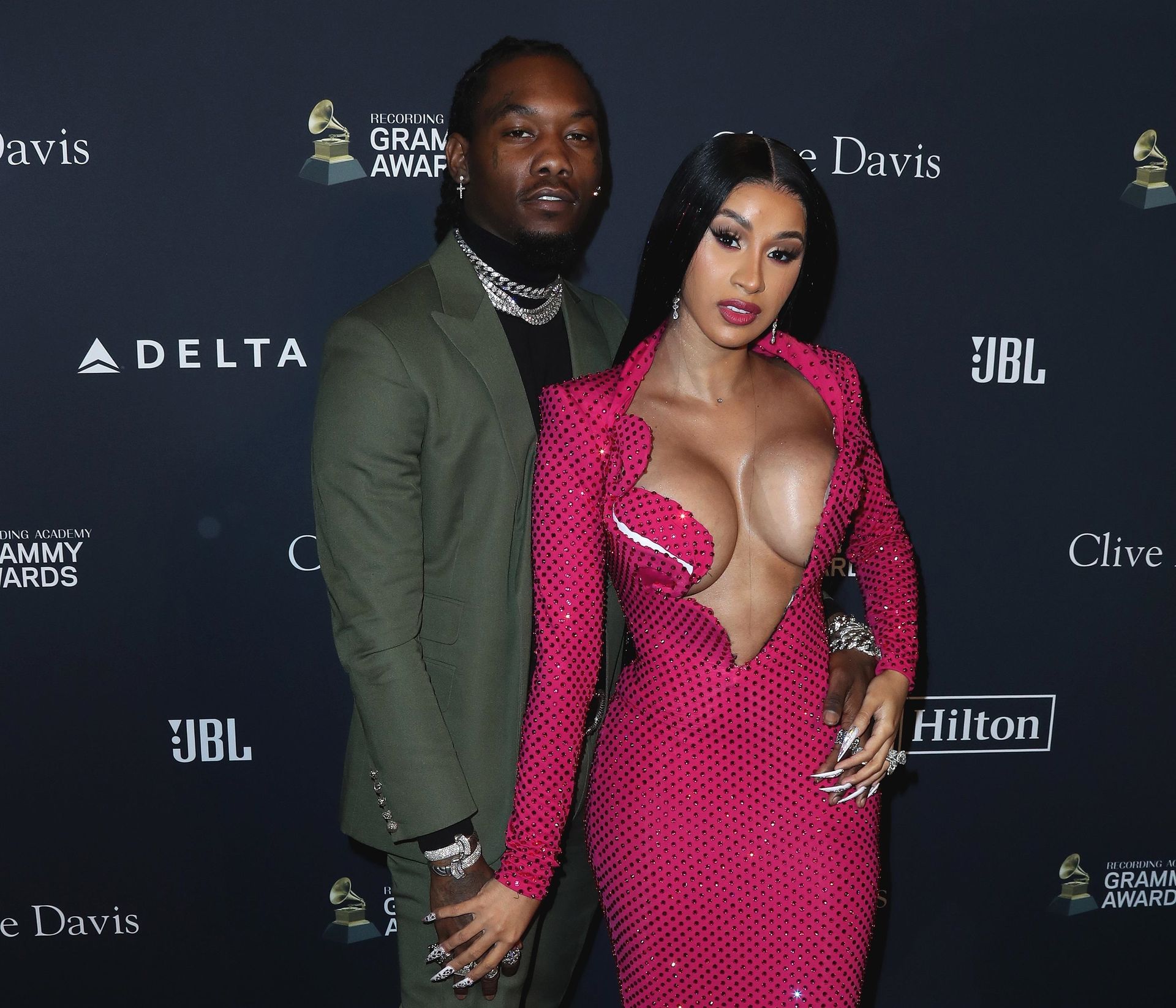 Offset Covers Cardi B’s Boobs To Avoid Wardrobe Malfunction At Clive Davis Pre Grammy Party 0034