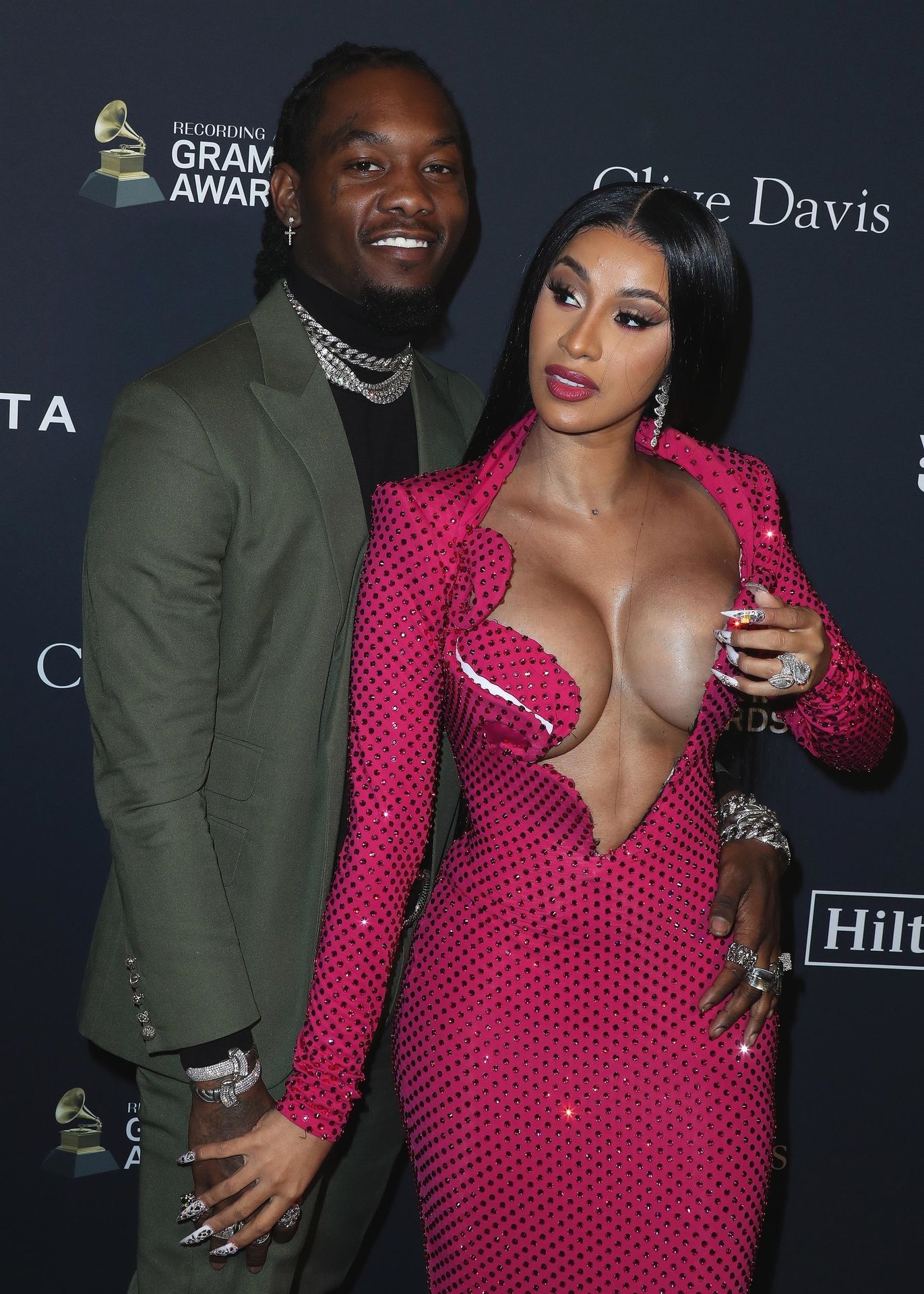Offset Covers Cardi B’s Boobs To Avoid Wardrobe Malfunction At Clive Davis Pre Grammy Party 0037