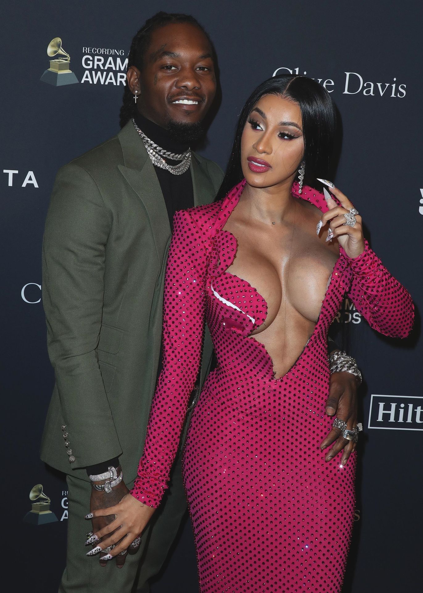 Offset Covers Cardi B’s Boobs To Avoid Wardrobe Malfunction At Clive Davis Pre Grammy Party 0038
