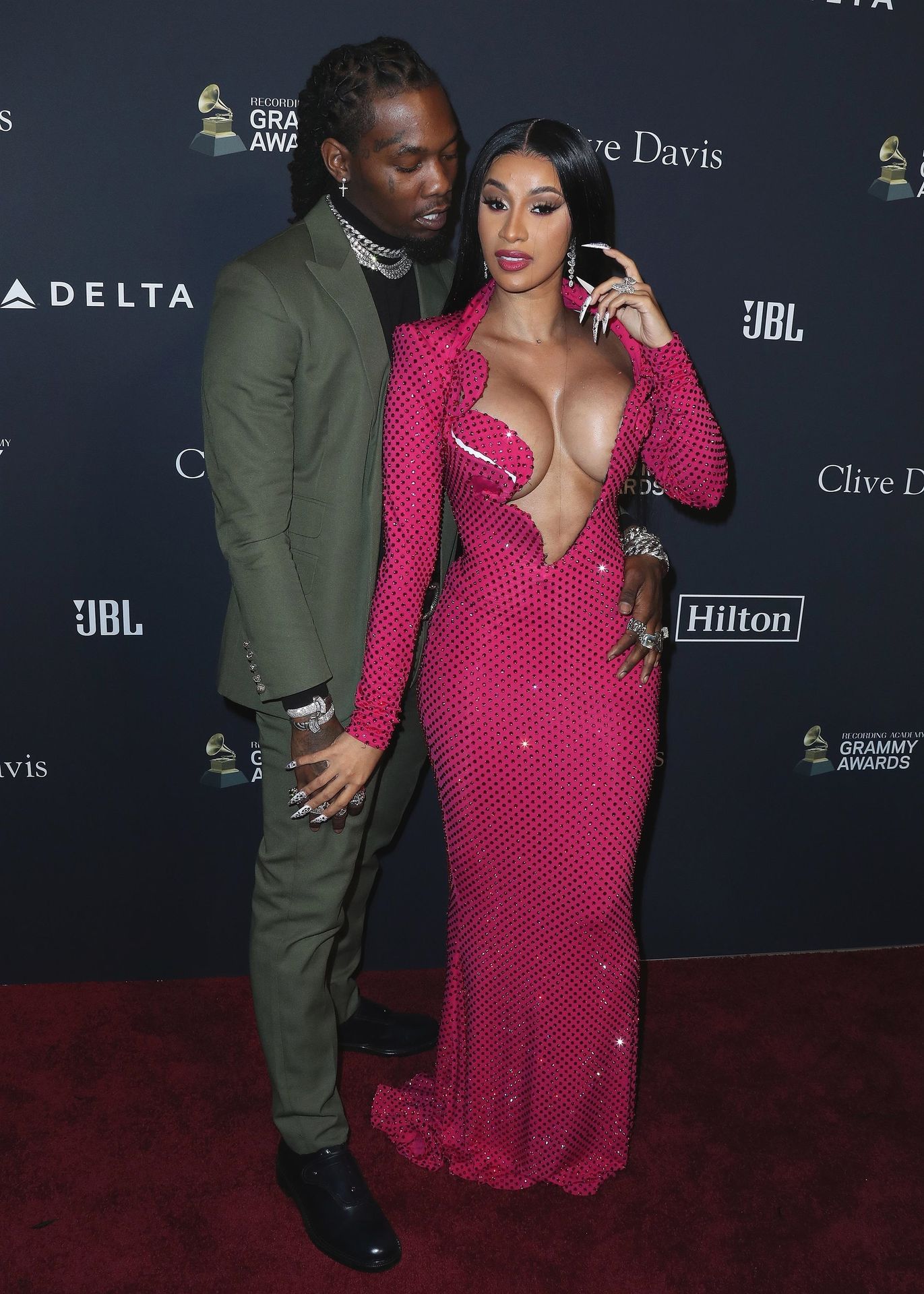 Offset Covers Cardi B’s Boobs To Avoid Wardrobe Malfunction At Clive Davis Pre Grammy Party 0039