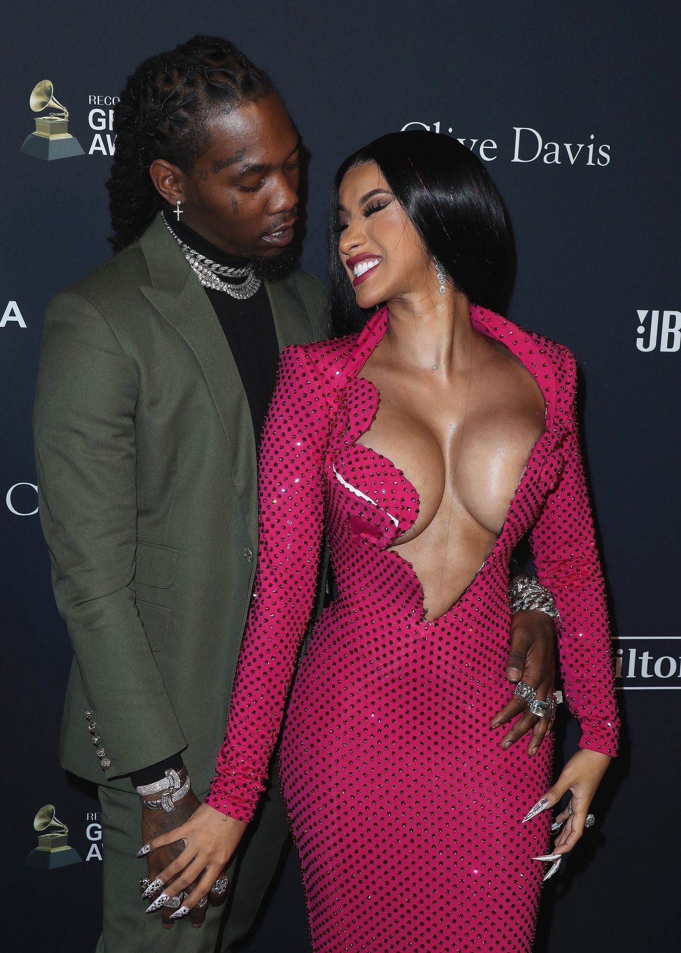 Offset Covers Cardi B’s Boobs To Avoid Wardrobe Malfunction At Clive Davis Pre Grammy Party 0041