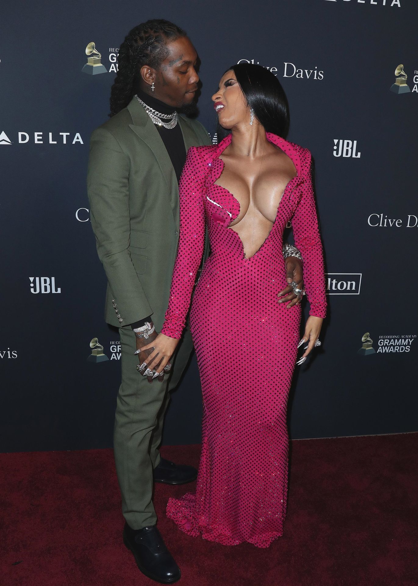 Offset Covers Cardi B’s Boobs To Avoid Wardrobe Malfunction At Clive Davis Pre Grammy Party 0042