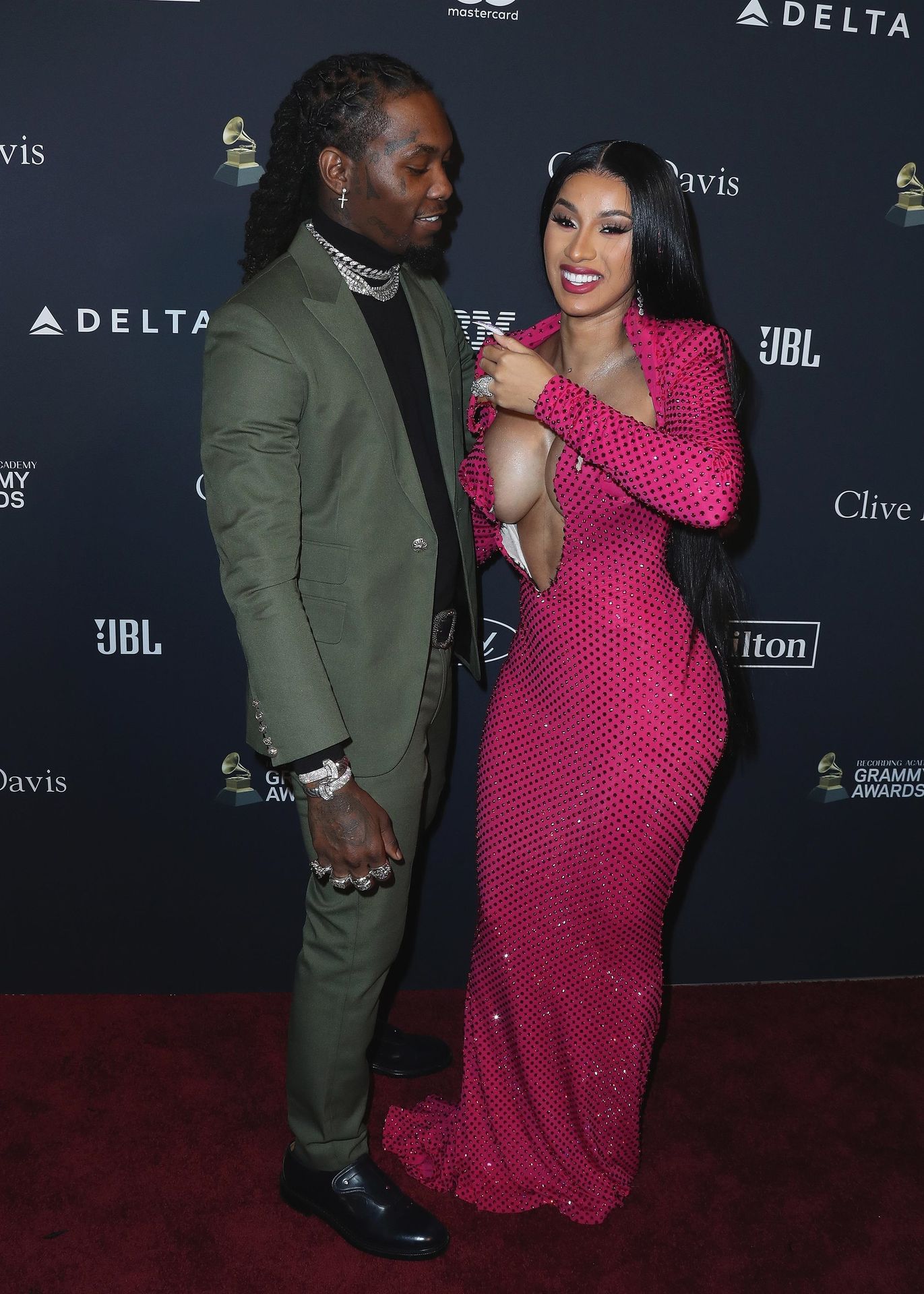 Offset Covers Cardi B’s Boobs To Avoid Wardrobe Malfunction At Clive Davis Pre Grammy Party 0045