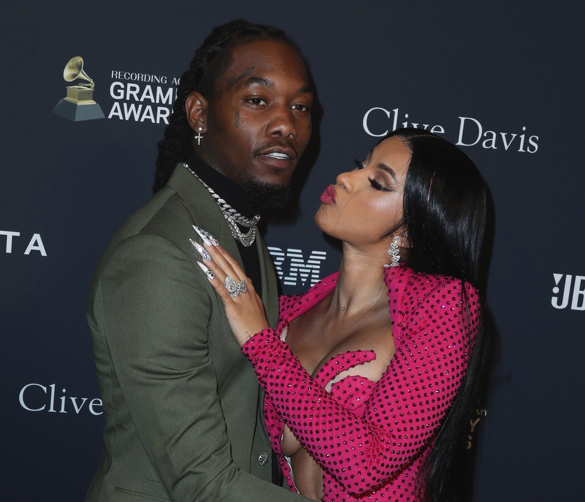 Offset Covers Cardi B’s Boobs To Avoid Wardrobe Malfunction At Clive Davis Pre Grammy Party 0048