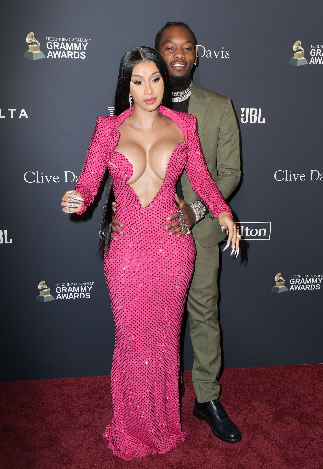 Offset Covers Cardi B’s Boobs To Avoid Wardrobe Malfunction At Clive Davis Pre Grammy Party 0068