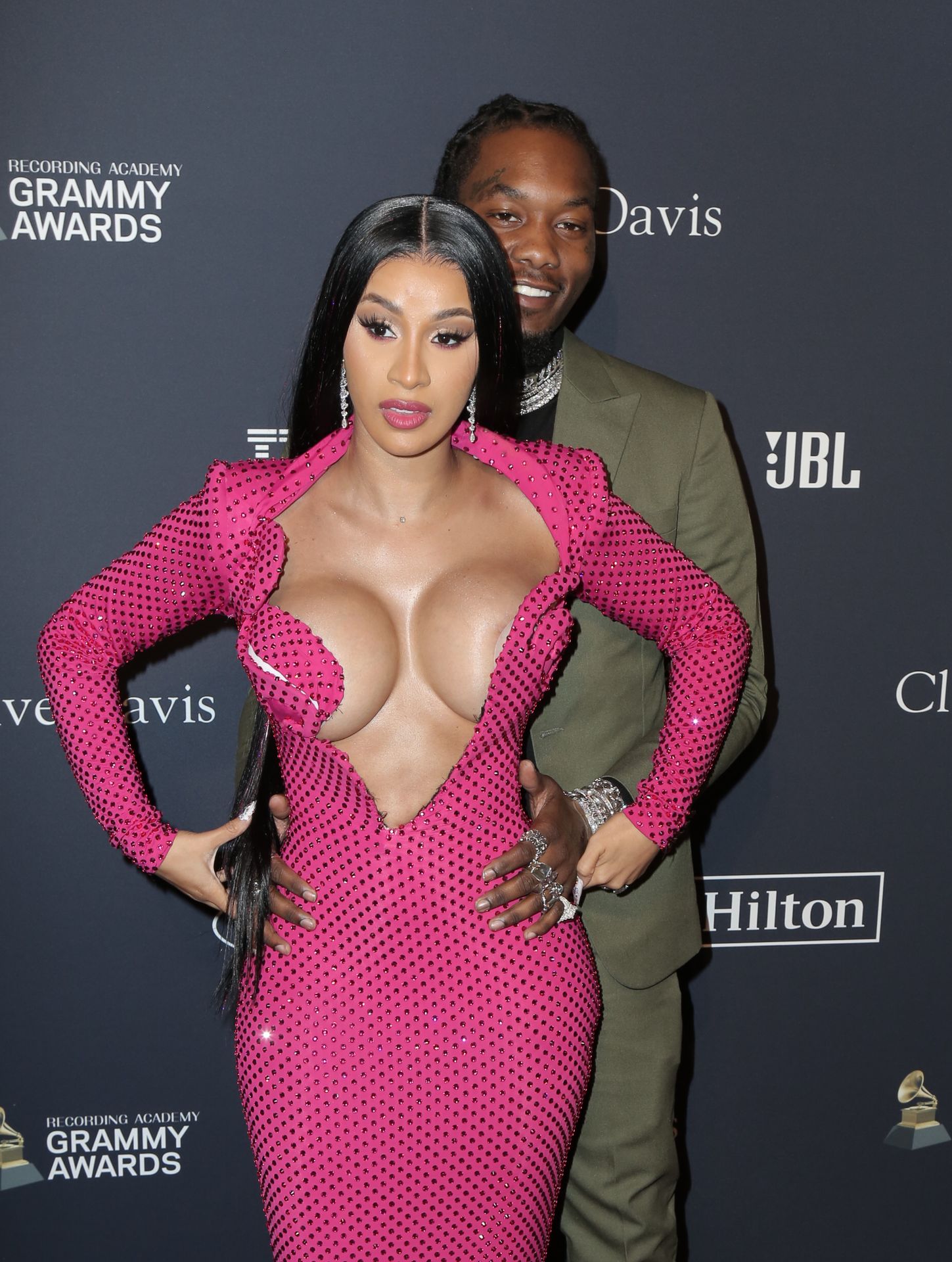 Offset Covers Cardi B’s Boobs To Avoid Wardrobe Malfunction At Clive Davis Pre Grammy Party 0073