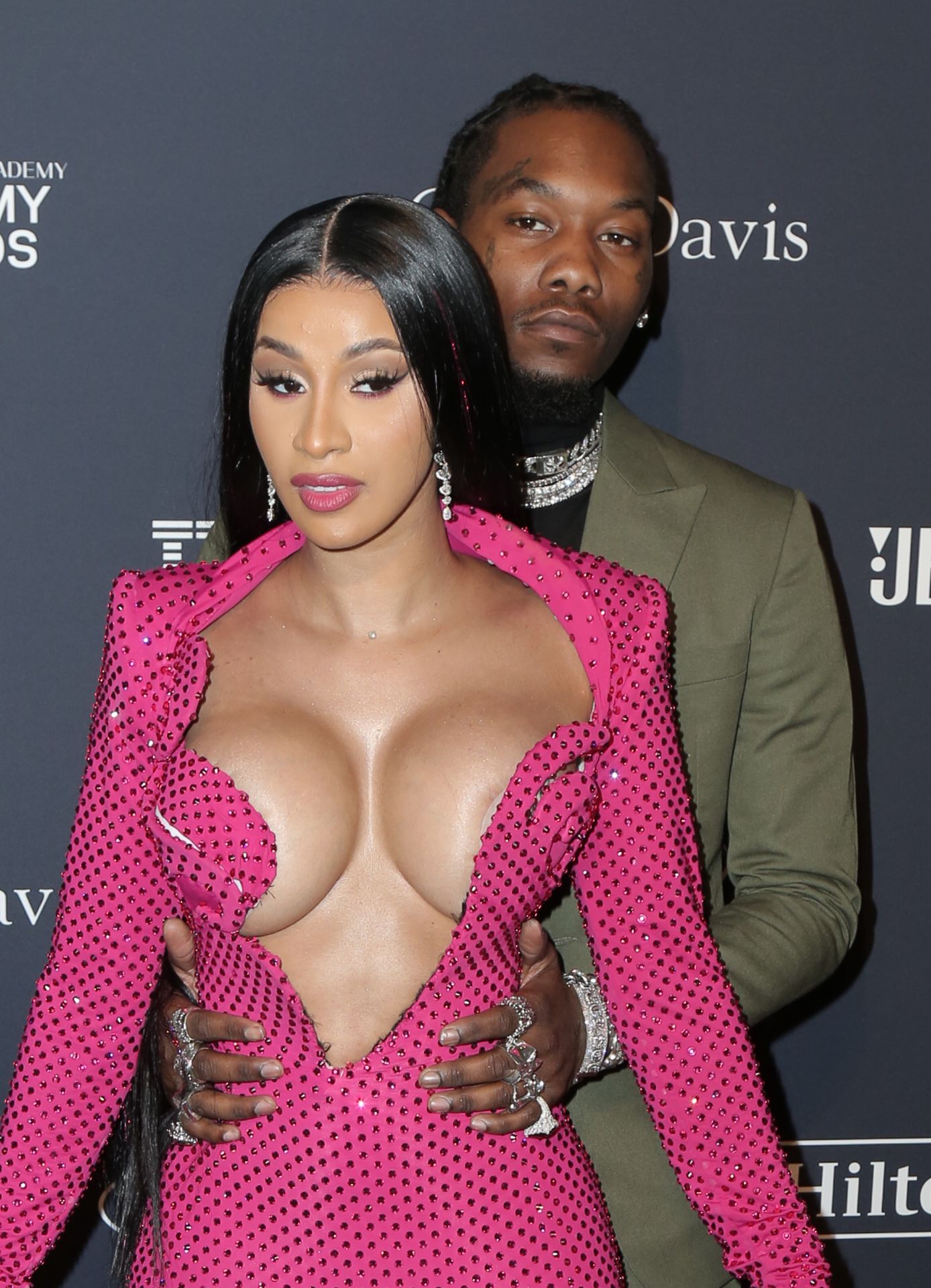 Offset Covers Cardi B’s Boobs To Avoid Wardrobe Malfunction At Clive Davis Pre Grammy Party 0077