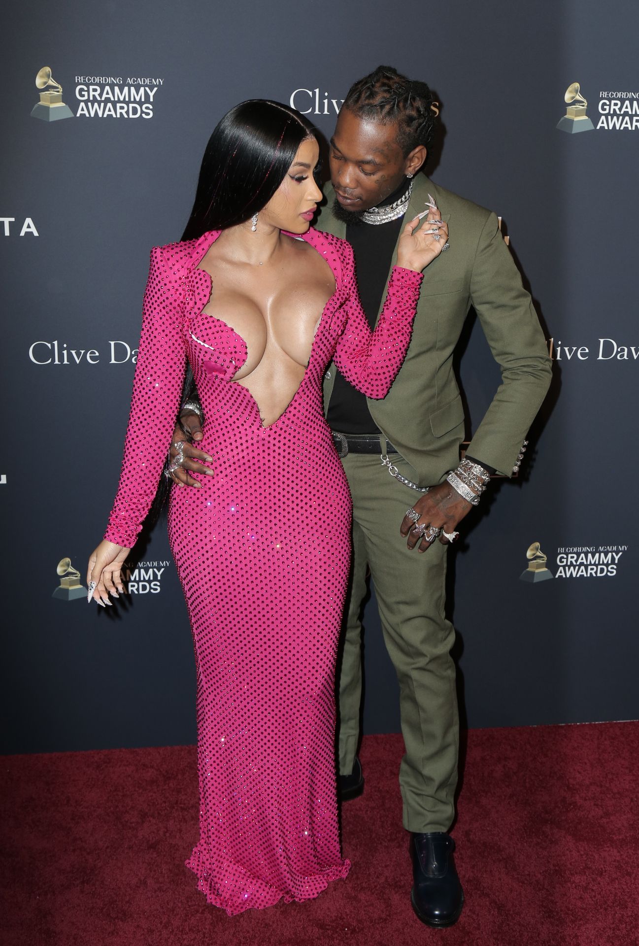 Offset Covers Cardi B’s Boobs To Avoid Wardrobe Malfunction At Clive Davis Pre Grammy Party 0085