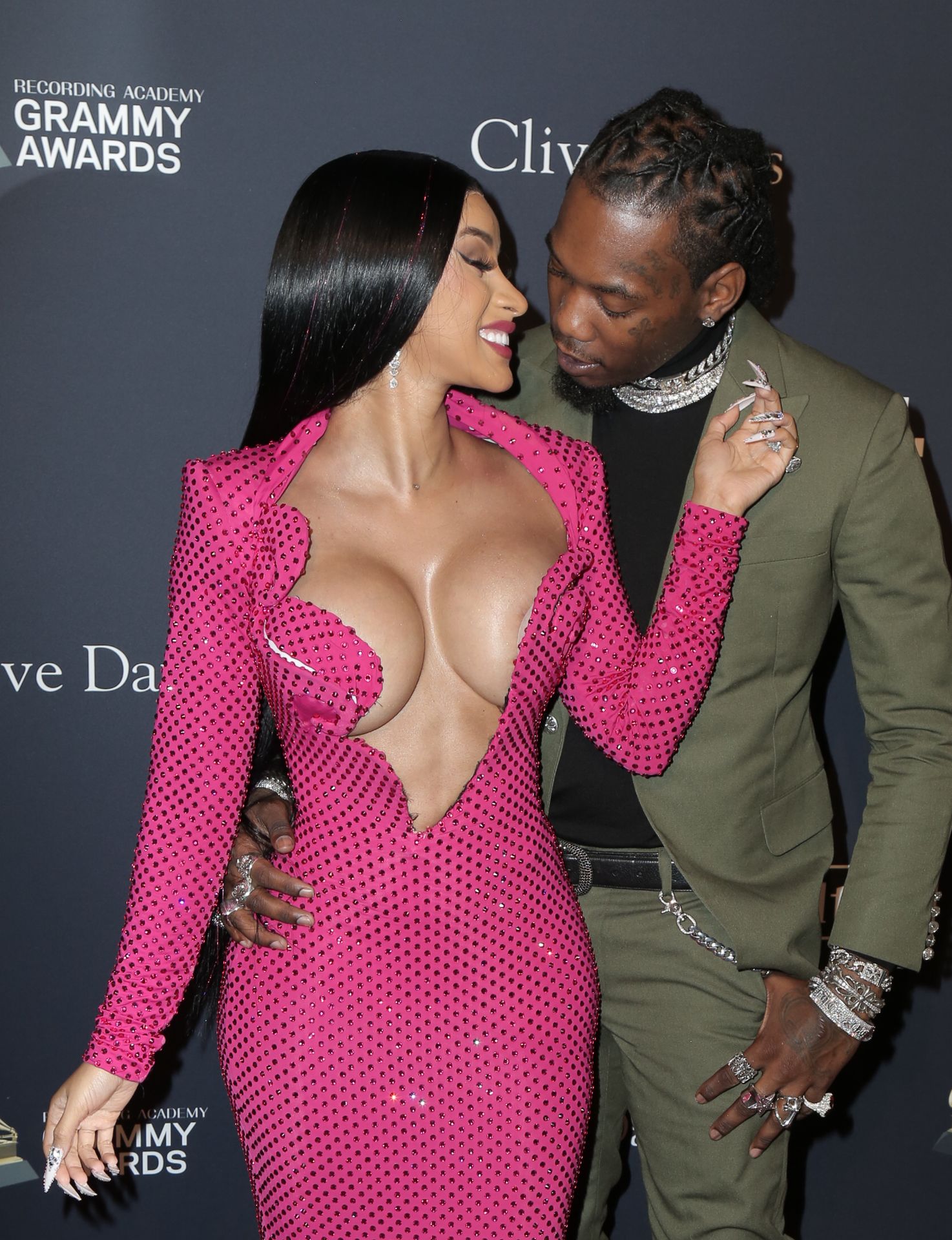 Offset Covers Cardi B’s Boobs To Avoid Wardrobe Malfunction At Clive Davis Pre Grammy Party 0087