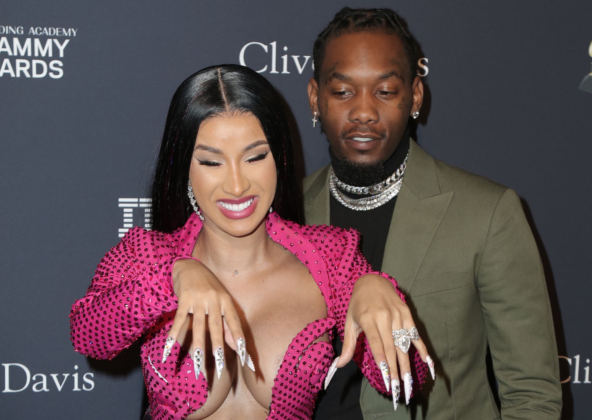Offset Covers Cardi B’s Boobs To Avoid Wardrobe Malfunction At Clive Davis Pre Grammy Party 0090