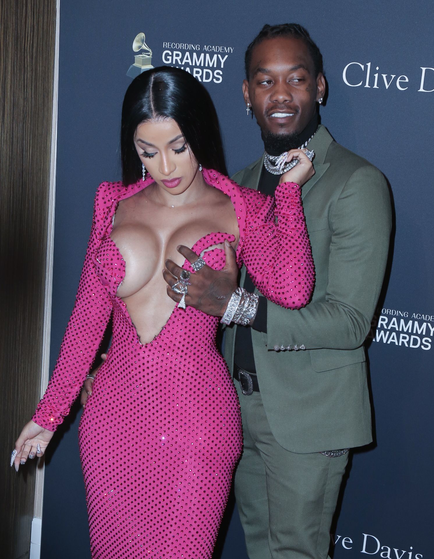 Offset Covers Cardi B’s Boobs To Avoid Wardrobe Malfunction At Clive Davis Pre Grammy Party 0096