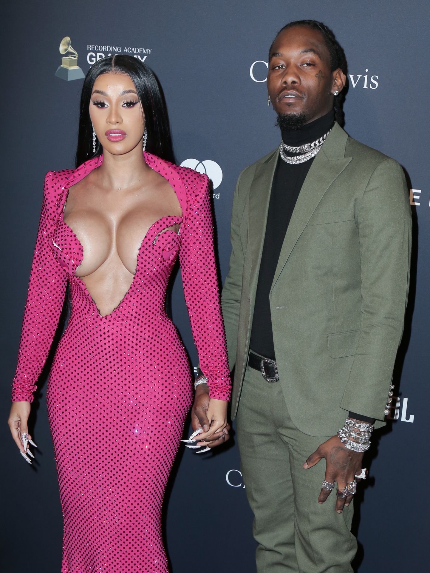 Offset Covers Cardi B’s Boobs To Avoid Wardrobe Malfunction At Clive Davis Pre Grammy Party 0102