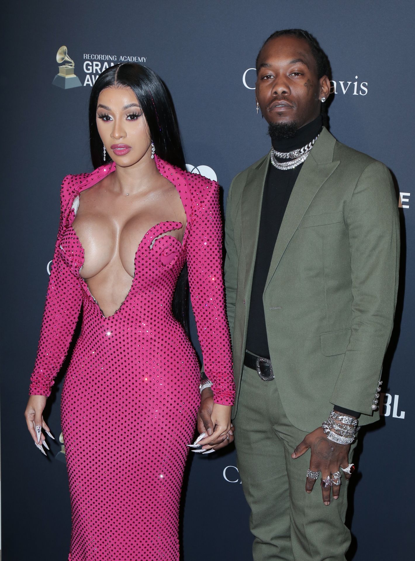 Offset Covers Cardi B’s Boobs To Avoid Wardrobe Malfunction At Clive Davis Pre Grammy Party 0104