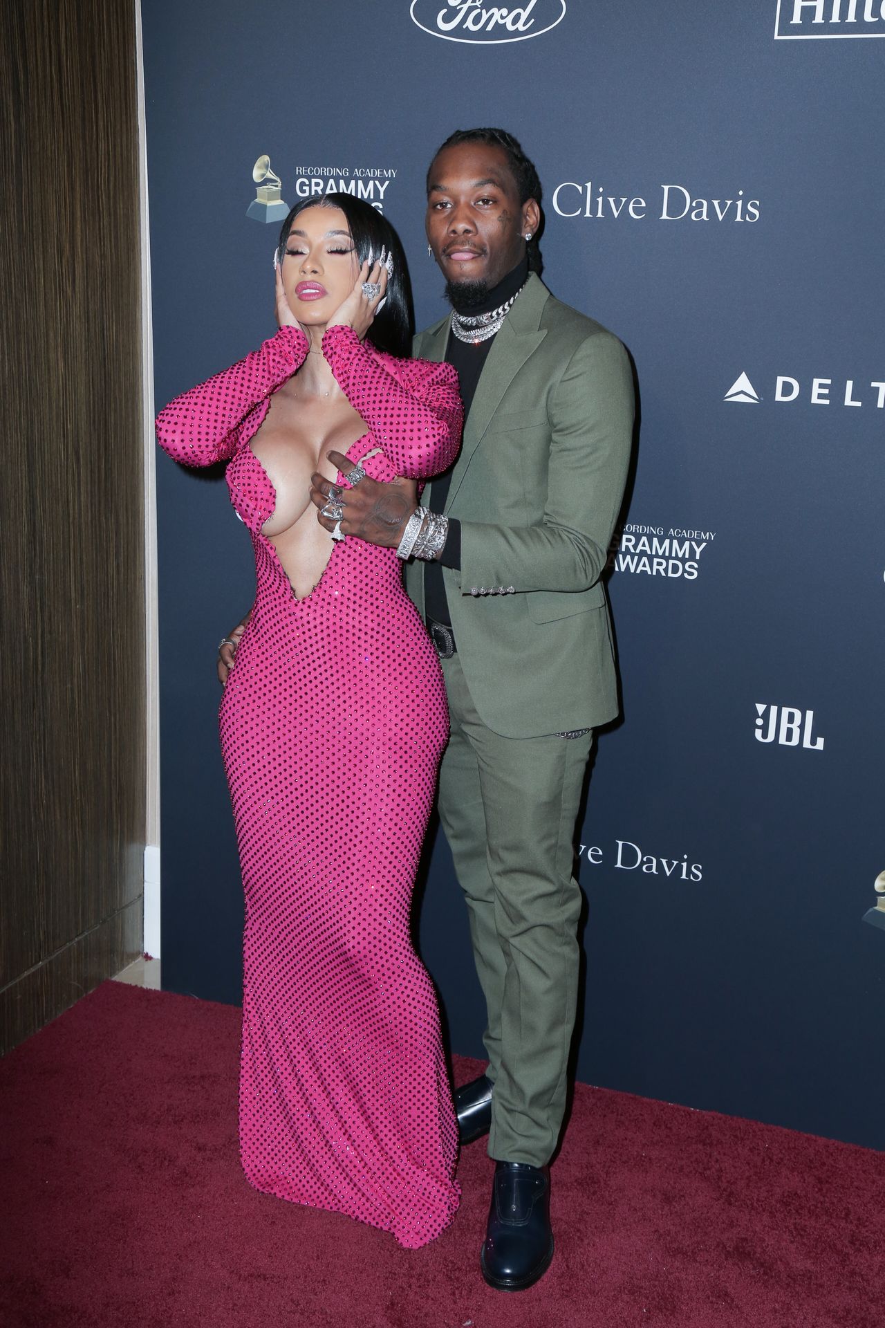 Offset Covers Cardi B’s Boobs To Avoid Wardrobe Malfunction At Clive Davis Pre Grammy Party 0106
