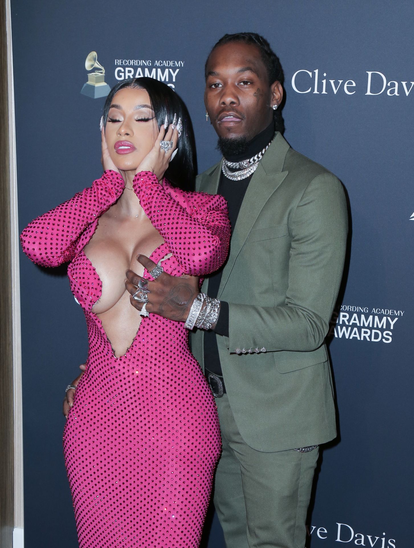 Offset Covers Cardi B’s Boobs To Avoid Wardrobe Malfunction At Clive Davis Pre Grammy Party 0107