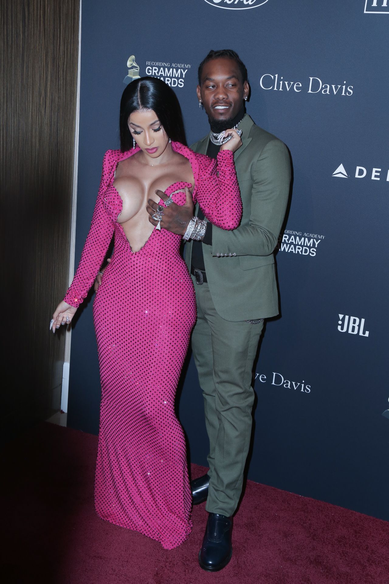 Offset Covers Cardi B’s Boobs To Avoid Wardrobe Malfunction At Clive Davis Pre Grammy Party 0111