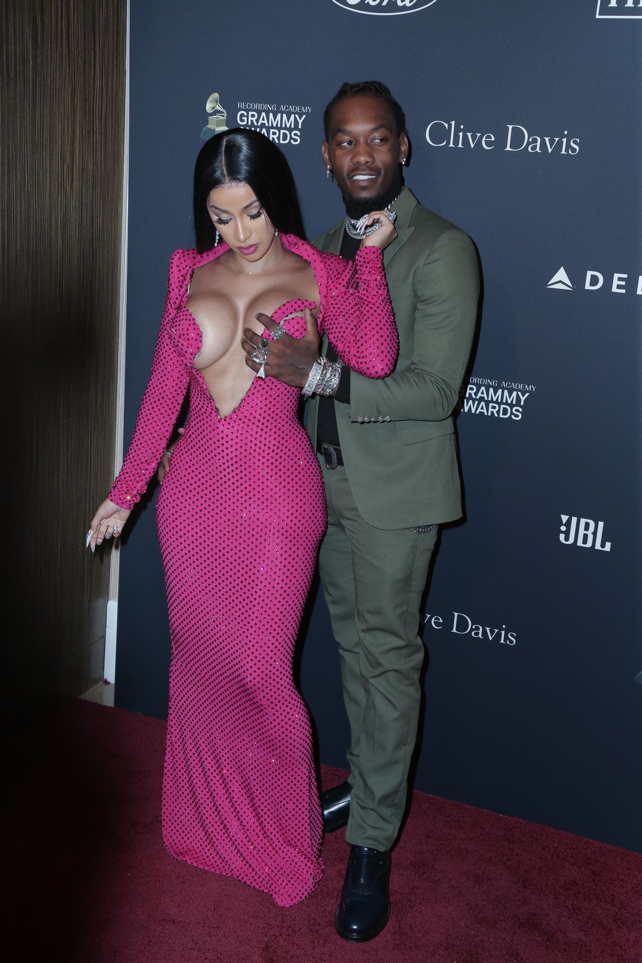 Offset Covers Cardi B’s Boobs To Avoid Wardrobe Malfunction At Clive Davis Pre Grammy Party 0112