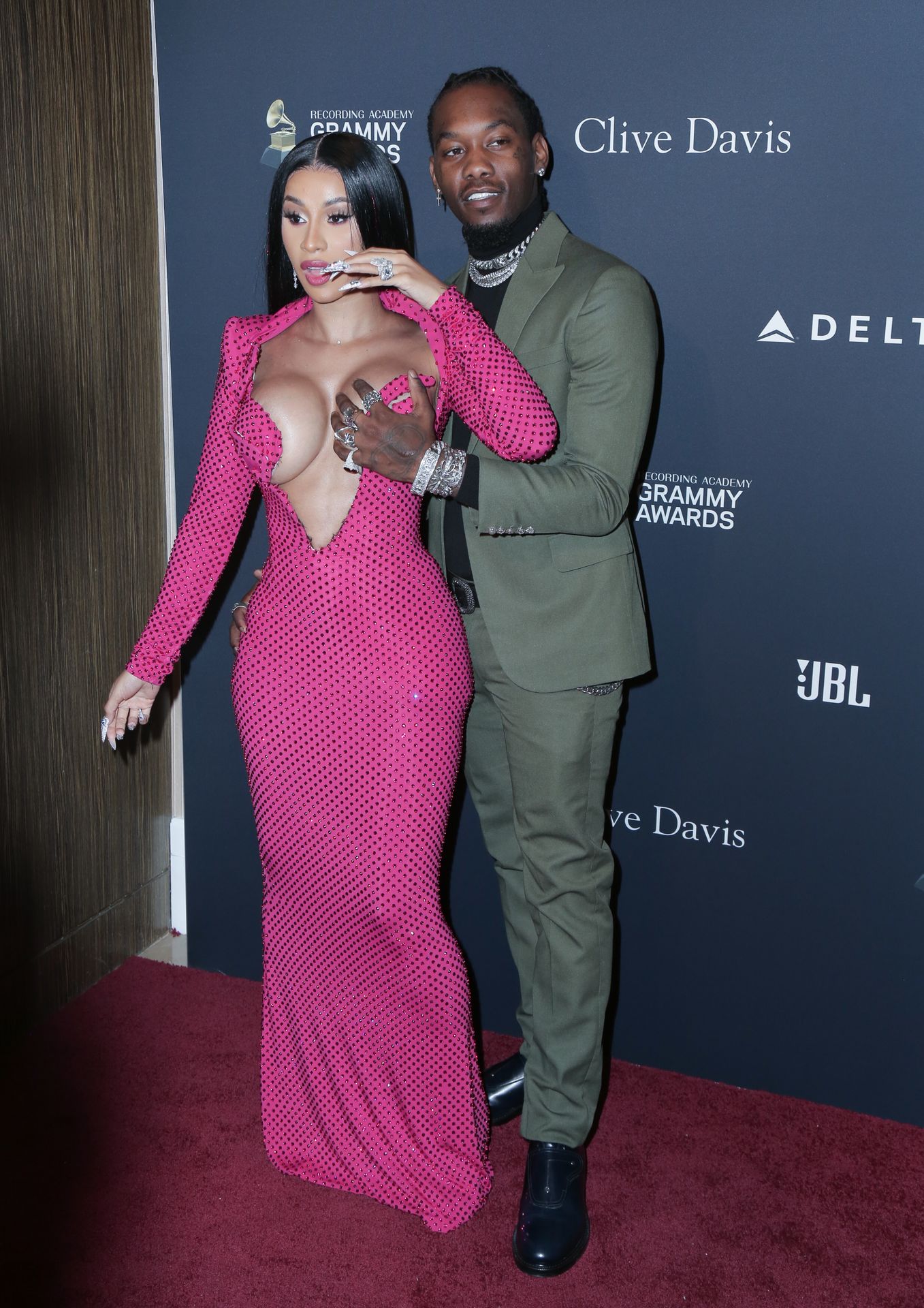 Offset Covers Cardi B’s Boobs To Avoid Wardrobe Malfunction At Clive Davis Pre Grammy Party 0113