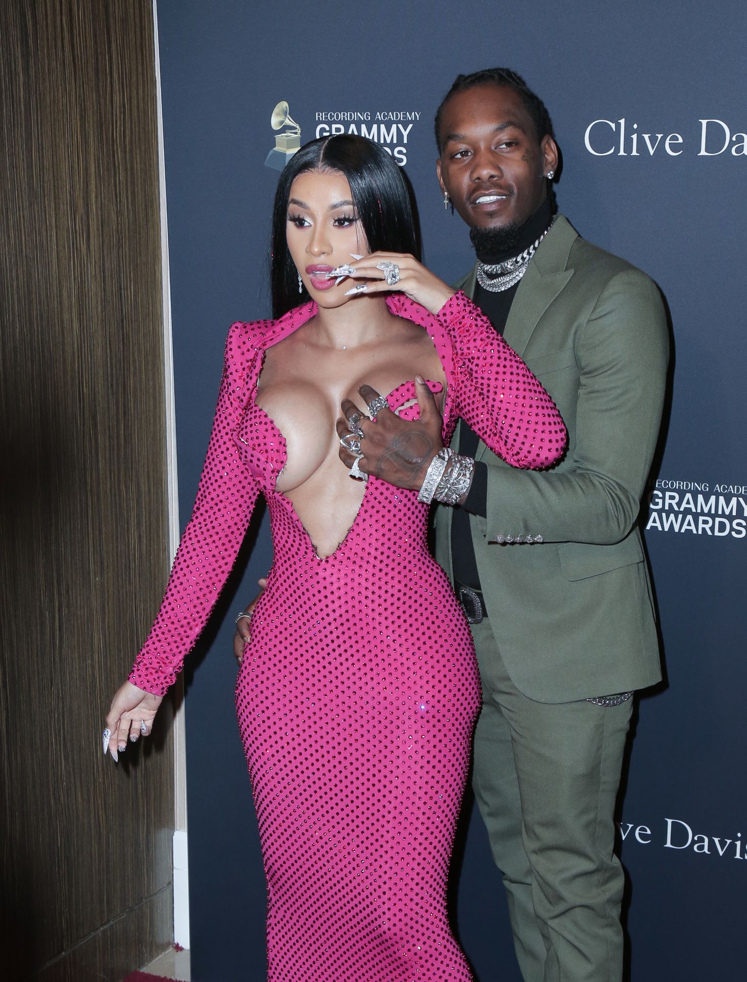Offset Covers Cardi B’s Boobs To Avoid Wardrobe Malfunction At Clive Davis Pre Grammy Party 0114