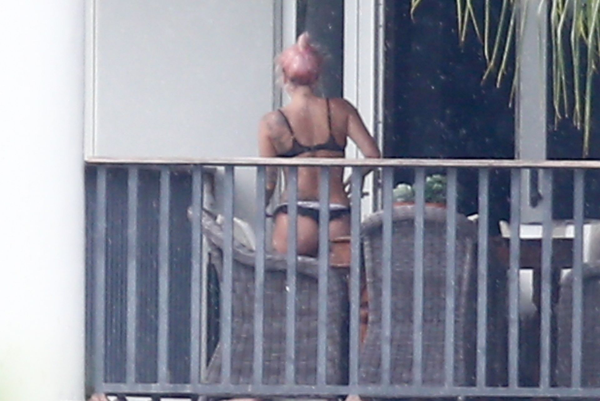 Lady Gaga Enjoys The Views From Her Miami Balcony In Her Underwear 0013