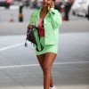 Maya Jama Looks Super Hot In Mint Green Miniskirt And Jacket Exits Bbc Radio One 0002