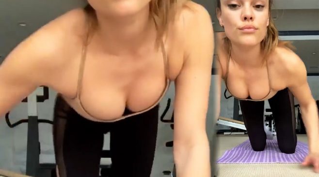 Nina Agdal – Beautiful Boobs in Sexy Yoga Video
