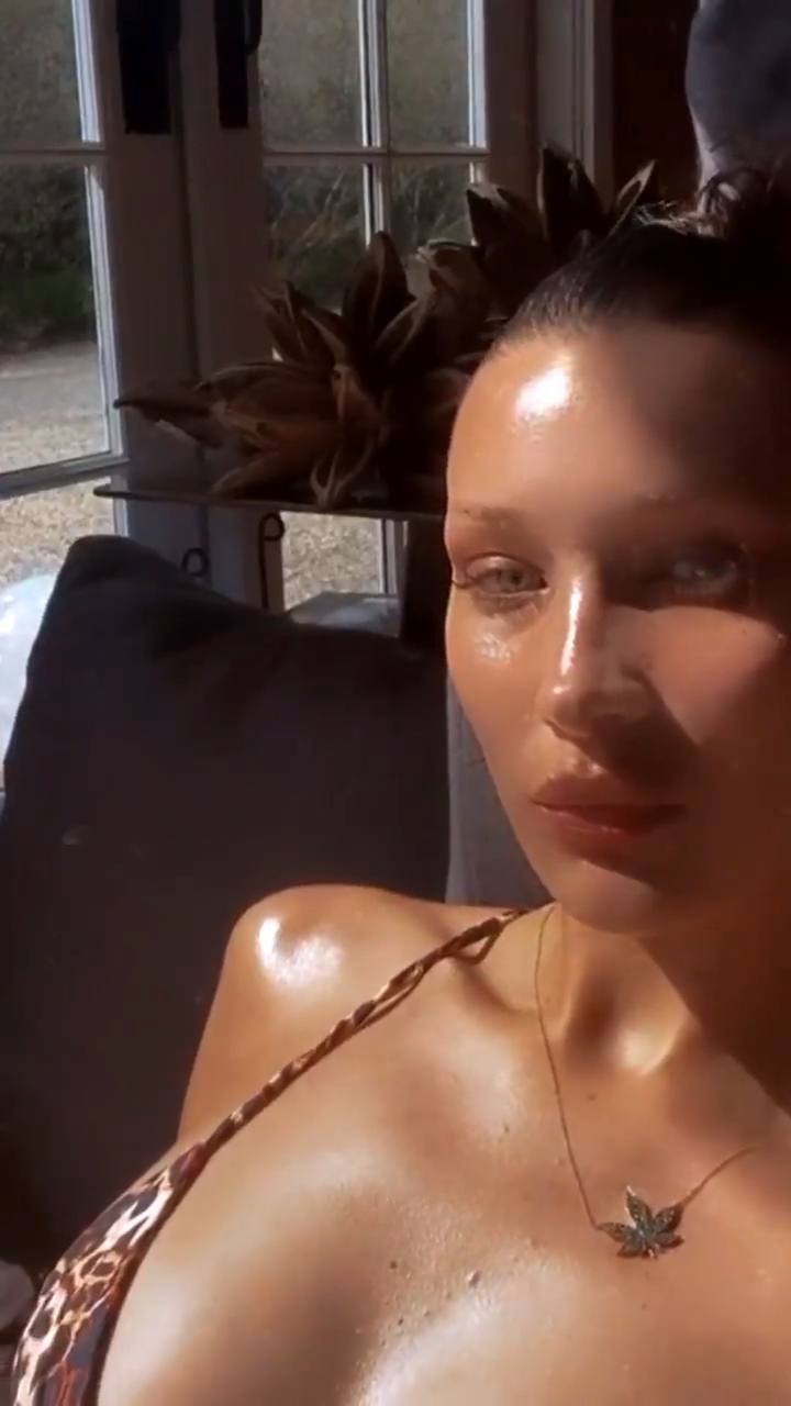 Bella Hadid – Beautiful Boobs In Bikini Top Selfie Video 0004