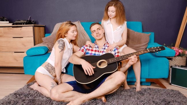 First BGG – Bella Gray & Vasilisa Lisa – Two bisexual seduce a musician
